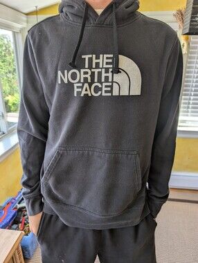 The North Face Black Dark Charcoal Hoodie with White Logo Men Size Medium